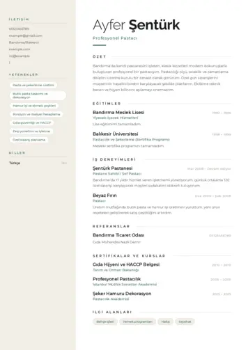 Pastacı Cv Örnekleri cv indir